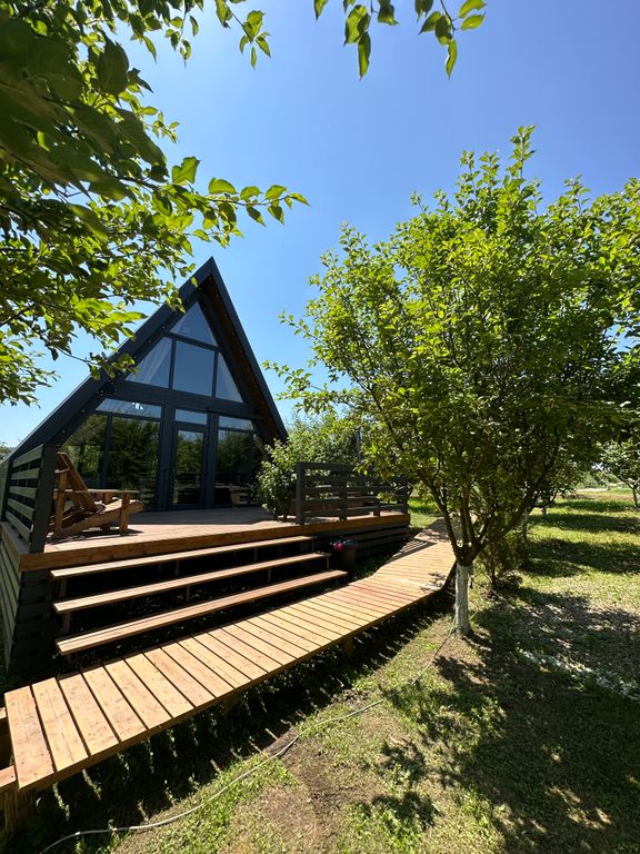 Aparadise Glamping&Spa — Эко-дом A-Frame Dark №1 с камином и теплым фурако