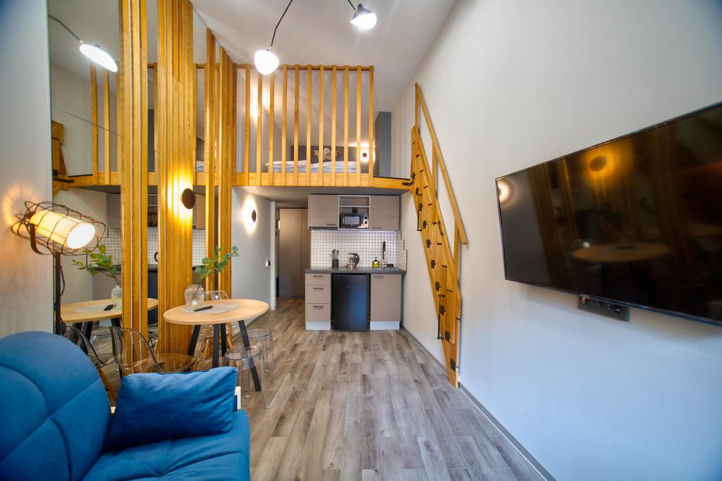 Кристофф — Апартаменты двухуровневый лофт с большой кроватью и диваном