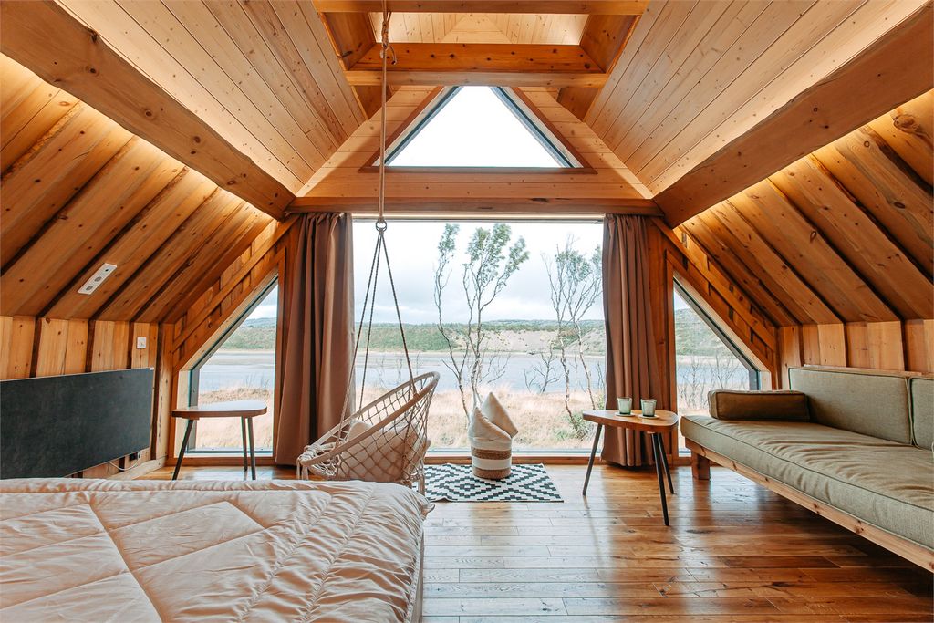 Титовка Арктик Ривер Парк — Дом panorama малый коттедж 1 Двуспальная Кровать